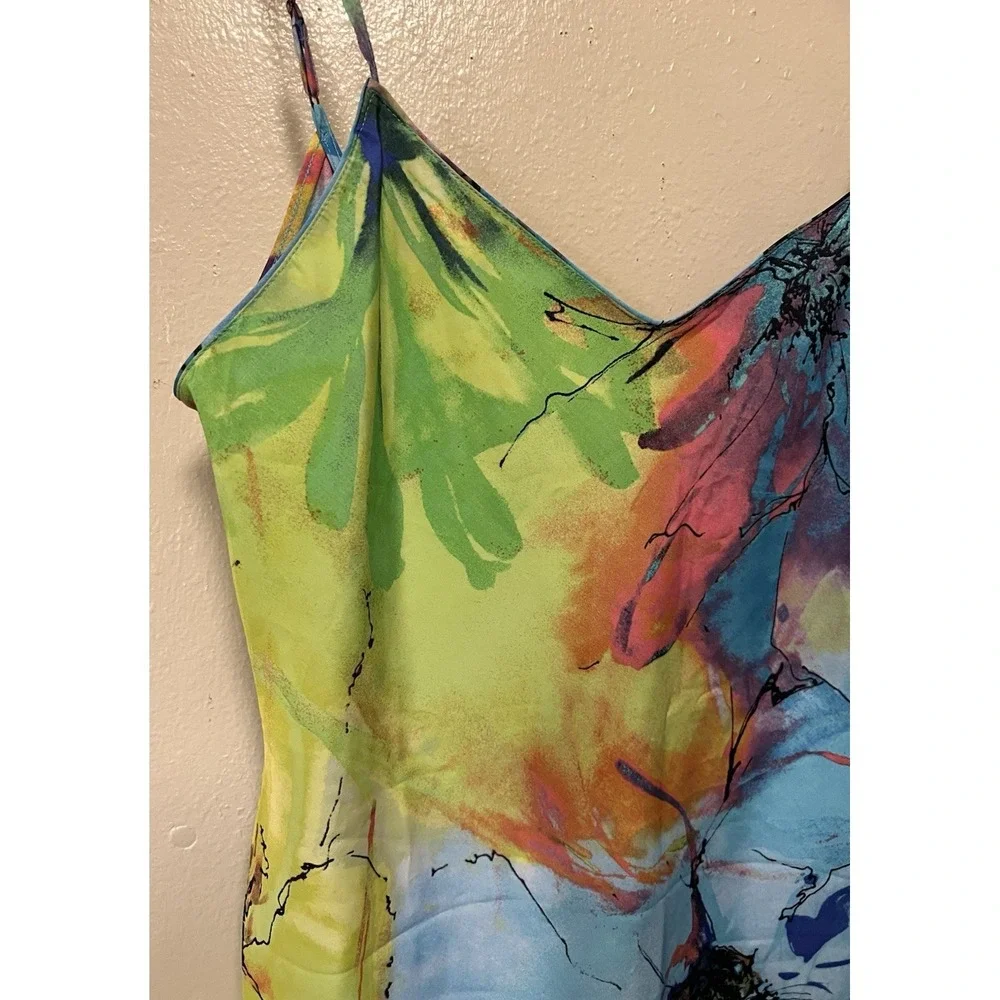 Natori‎ Private Luxuries Watercolor Slip Dress Floral Rainbow Multicolor Size S